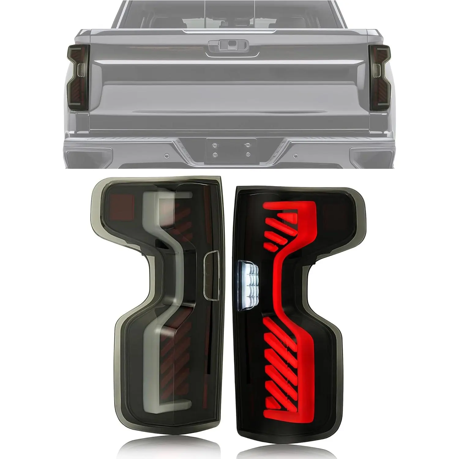 HECASA Full LED Tail Light Assembly, Led Lights Car, Smoke Lens Black Housing Pair - Compatible with 2019-2023 Chevy Chevrolet Silverado 1500 2500HD 3500HD, Rear Brake Lamp DRL Left&Right, Chevy Accessories, GM2800311 GM2801311 Replacement
