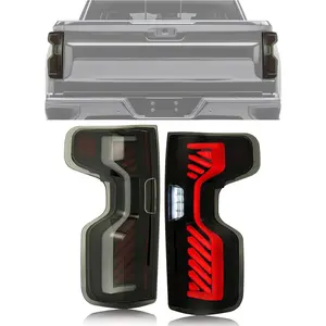 HECASA Full LED Tail Light Compatible with 2019-2023 Chevy Chevrolet Silverado 1500 2500HD 3500HD Pair Rear Brake Lamp DRL Left&Right Side Smoke Lens Black Housing Replacement for GM2800311 GM2801311