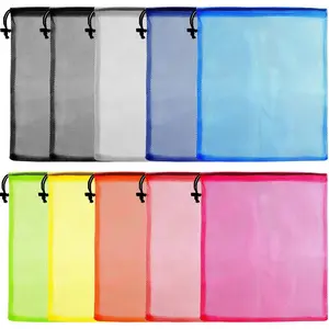 10 count Mesh Drawstring Bag, Laundry Bag, Mesh Stuff Sack, Golf Ball Bag, Nylon Mesh Bag for Storage, Travel and  (Colorful, 13"x15.5")