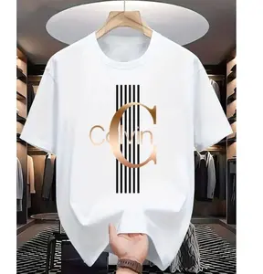 Men'S Casual Calvin Graphic T-Shirt - Bold Letter Print with Black Stripes & Golden Accents, Breathable Round Neck Summer Streetwear, Machine Washable, Comfortable Everyday Fashion Tee, Everyday Tshirt AC3