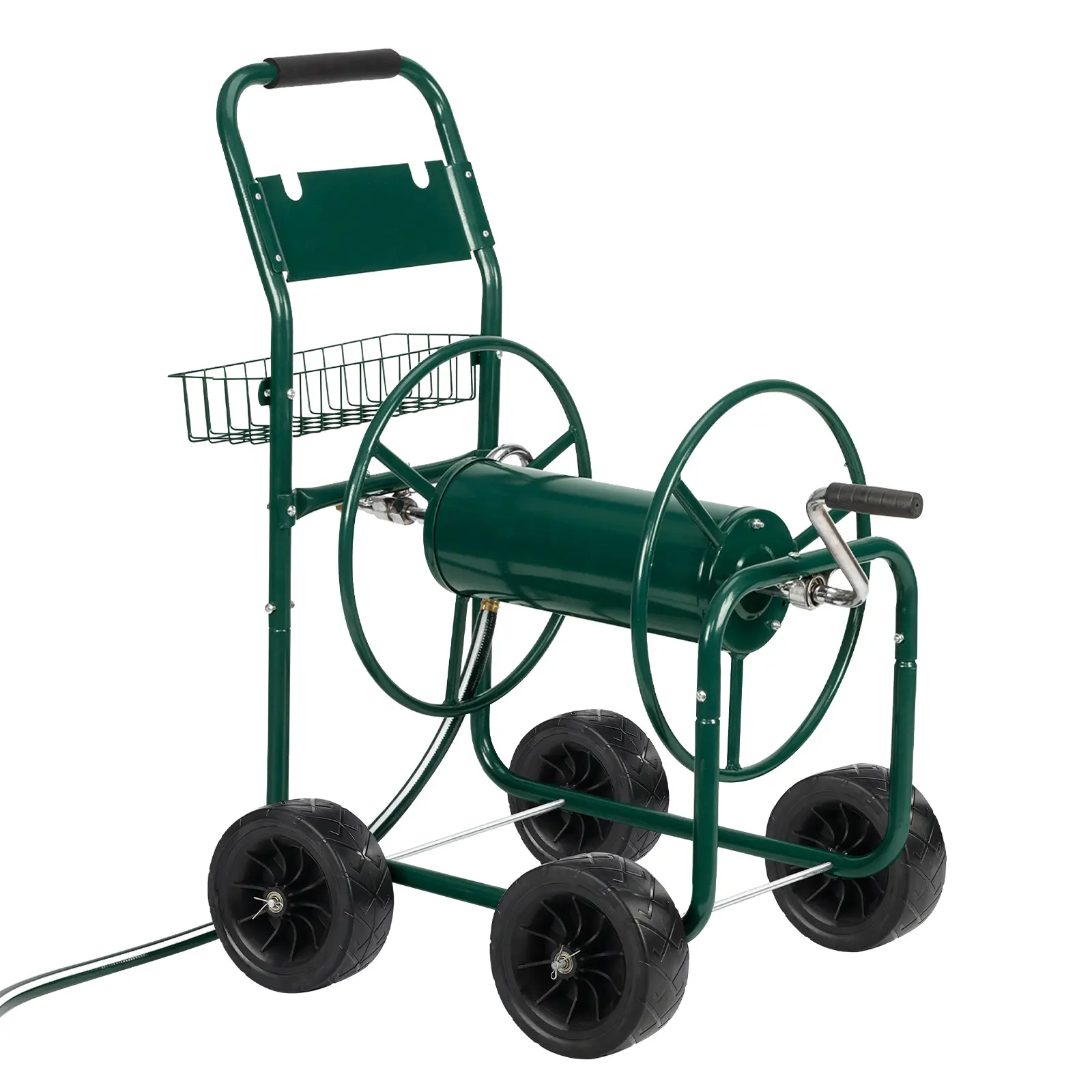 Garden Hose Reel Cart 300ft Capacity - Four-Wheel Steel Frame with Foam Handle, Easy Maneuver for Yard