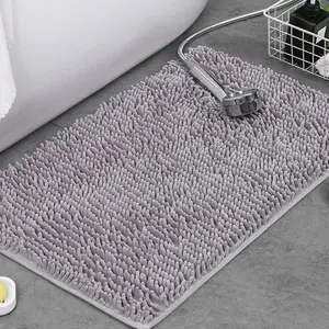 Low density low lint bathroom mat washable dog door mat, quick drying chenille pet door mat, machine washable indoor and outdoor carpet gray