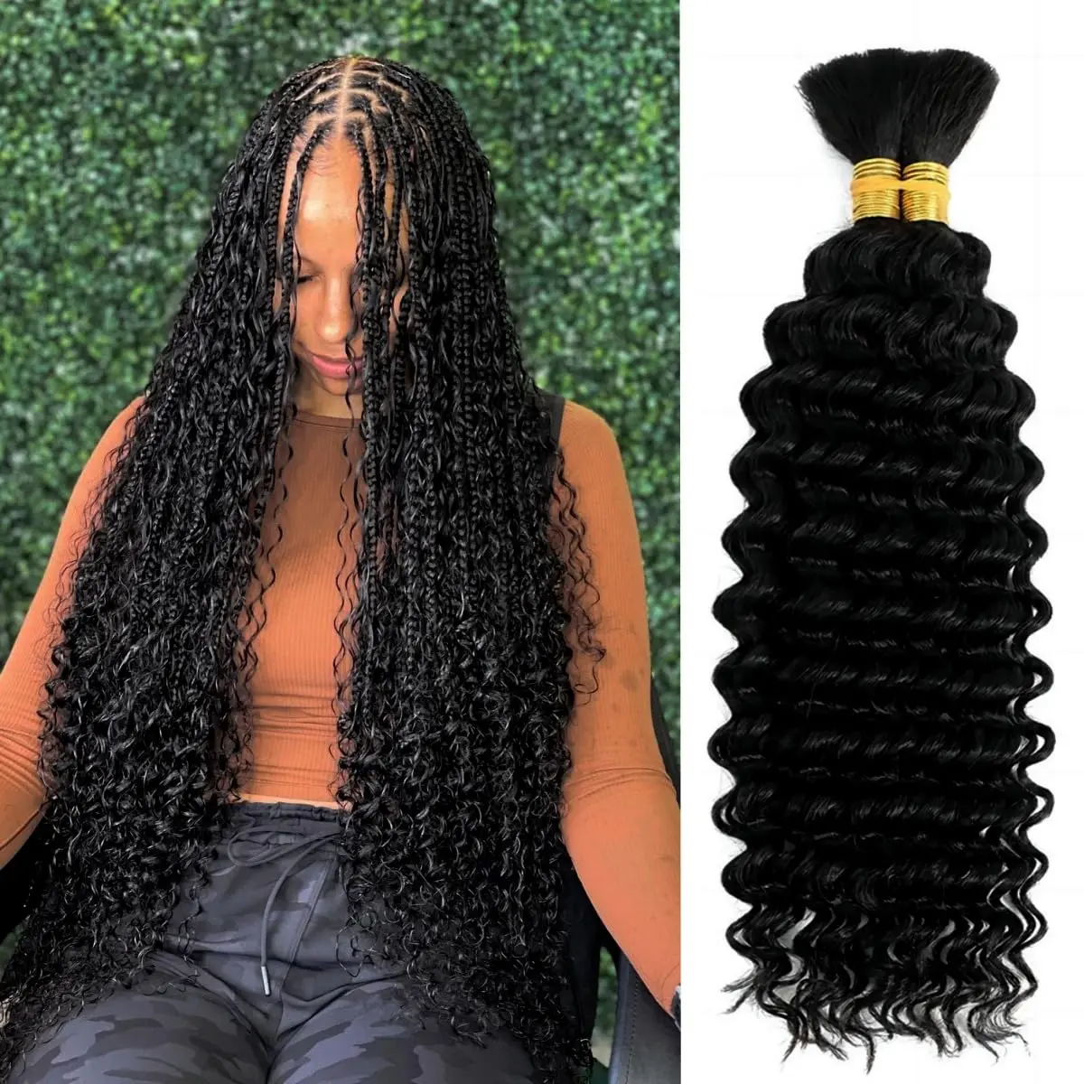 GK 110g Percent Human Boho Braiding Hair Deep Wave Curly 12A Bulk Bundles Human Hair 110g Wet and Wavy for Boho Braids Human Hair Extensions for Braiding Human Supplies No Weft 1 Bundles