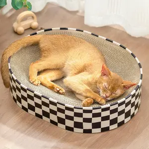 Cat Scratcher Cardboard,2 in 1 Oval Cat Scratch Pad Bowl for Indoor Kitty Grinding Claw,Round Kittens Scratching Board Corrugated Lounge Pet Beds&Furniture Protector for Sofas