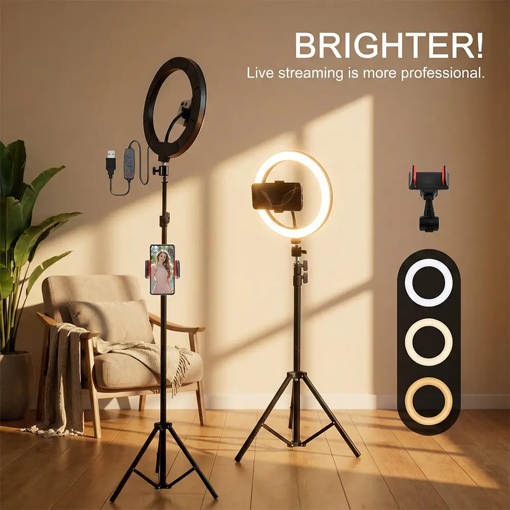 12" LED Ring Light with Tall 71" Telescopic Tripod, 3 Adjustable Color Temperatures & 10 Level Brightness Dimmable Selife Light for Professional Video Recording Content Creation Vlogging TikTok Live Game Streaming#SummerWins#BackToSchoolDeal