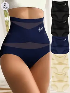 Women's High Waist Underwear Set, Breathable Mesh Fabric, Cross Design, Ice Silk Seamless Comfort, Triangle Everyday Wear Shapewear Panties