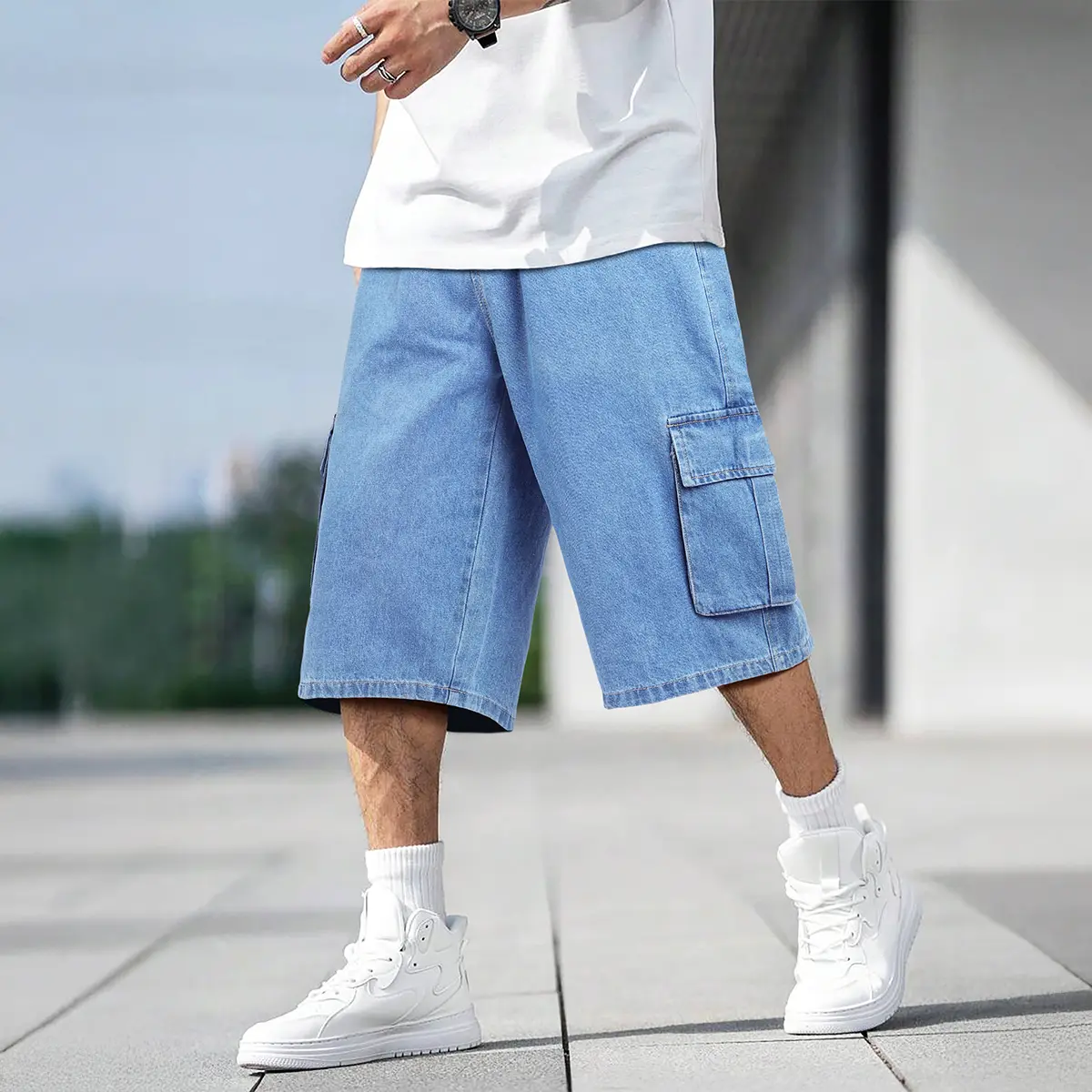 GINGTTO Mens Baggy Jean Shorts Fashion Cargo Denim Shorts Casual Summer Loose Fit Jorts Hip Hop Streetwear