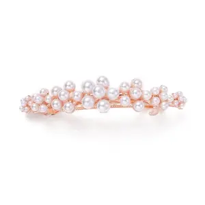 Crystal Pearl Bead Bowknot Rose Gold Hair Barrettes