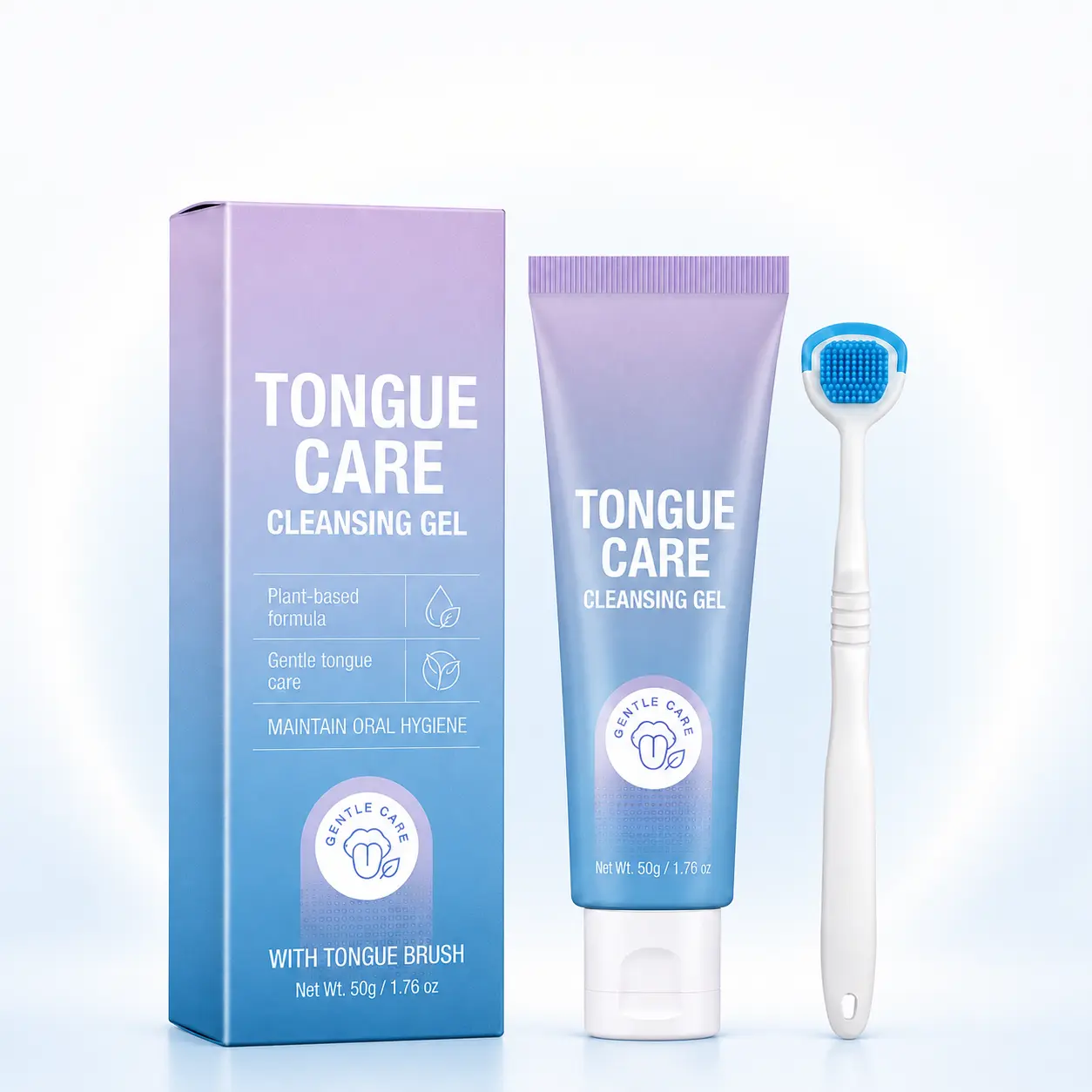 Tongue Cleaning Gel & Brush Kit 50g, Gentle Tongue Cleaner for Fresh Breath, Daily Oral Care Gel with Tongue Scraper for Men & Women