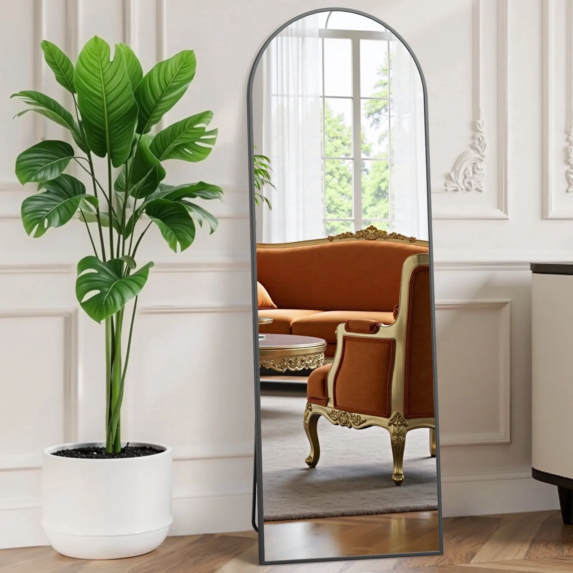 Black Arched Full Length Mirror 59"x16"  Aesthetic Standing & Wall Mounted Mirror