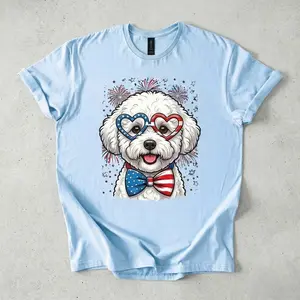 Cute Patriotic Bichon Frise 4th of July T-Shirt | Independence Day Dog Lover Tee