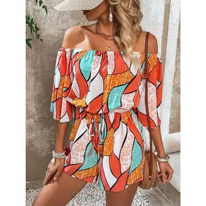 1 piece of elastic one-shoulder jumpsuit, elastic waistline enhances body proportions, comfortable and soft fabric Bohemian Boho