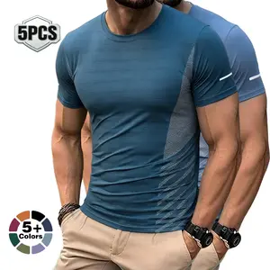 5-pack ice silk quick-dry sports T-shirts, men's high elasticity and breathable fitness short-sleeved shirts, suitable for summer night running training, reflective outdoor training, daily commuting, and versatile tops