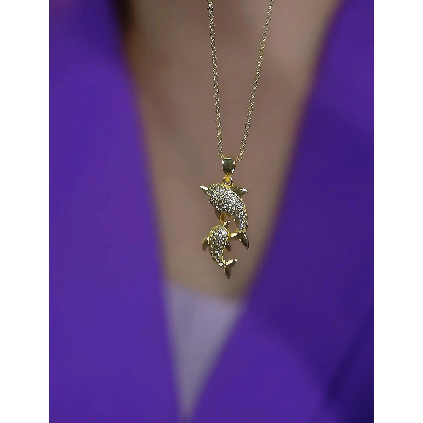 Ocean Style Dolphin Necklace for Women, Crystal-Accented Alloy Pendant Jewelry for Casual/Formal Wear, Minimalist, Dolphin Motif
