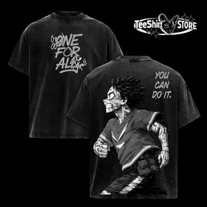 My Hero Academia Tee – Deku One For All Vintage Washed Oversized Anime T-Shirt, Heavy Cotton Unisex Streetwear, “You Can Do It” Manga Graphic Top for MHA Fans