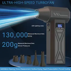 130,000 RPM Turbo Fan with LCD Digital Display, Professional Kit with 5 Nozzles, and USB Fast Charging — A Multi-Purpose Blower/Duster for Car Interior Cleaning, Electronics Dust Removal, BBQ Ignition, Snow Blowing, and More (Portable Handheld Air Duster)