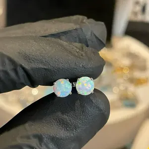925 Sterling Silver Lab Opal Push Back Earrings!