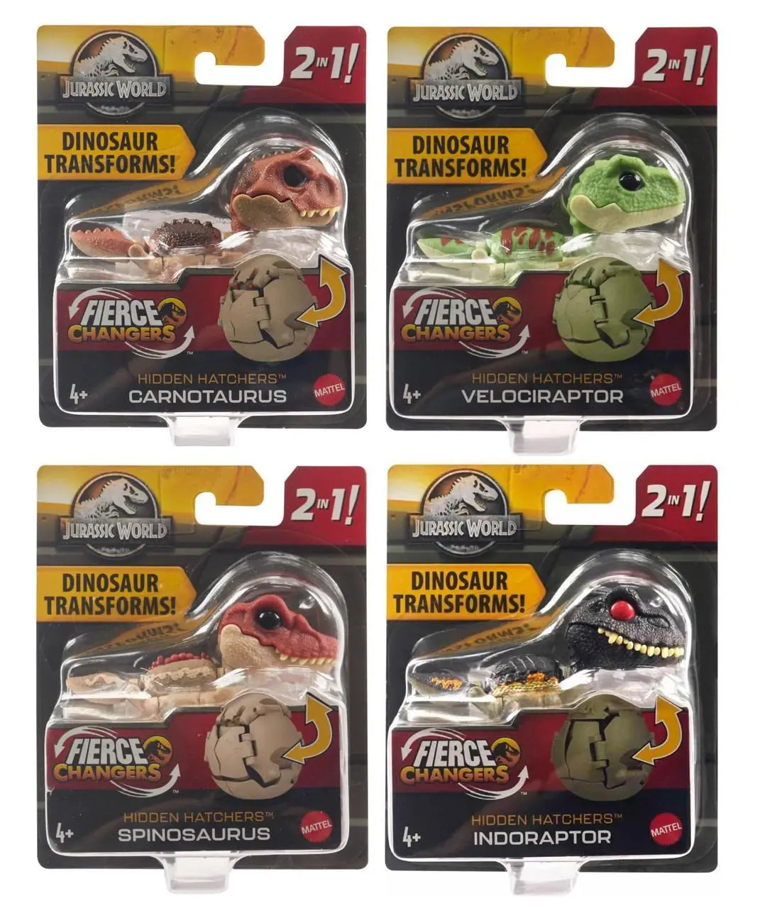 Jurassic World Fierce Changers Hidden Hatchers 2-in-1 Transforming Dinosaur Figures