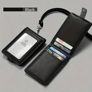 PU Leather ID Card Holder with Lanyard, Clear Front & Back Design, Secure Card Slots, Durable Business Accessory for Work, School, Office Supplies