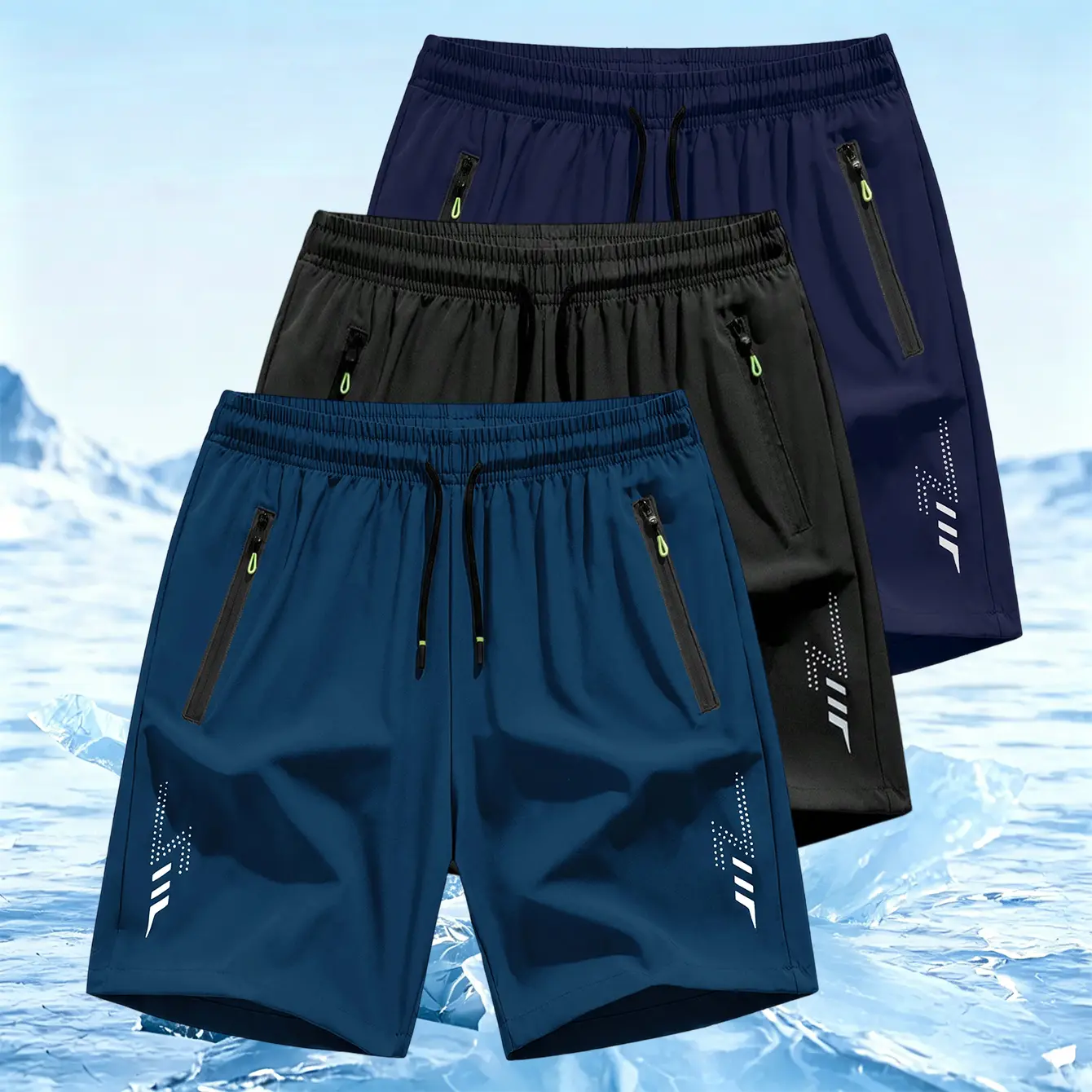 3-Pack Men’s Lightweight Casual Shorts — Comfortable, breathable polyester fabric with stretch; adjustable drawstring waist; side pockets; regular fit — suitable for running, gym workouts, summer activities, and a great Father’s Day gift choice.