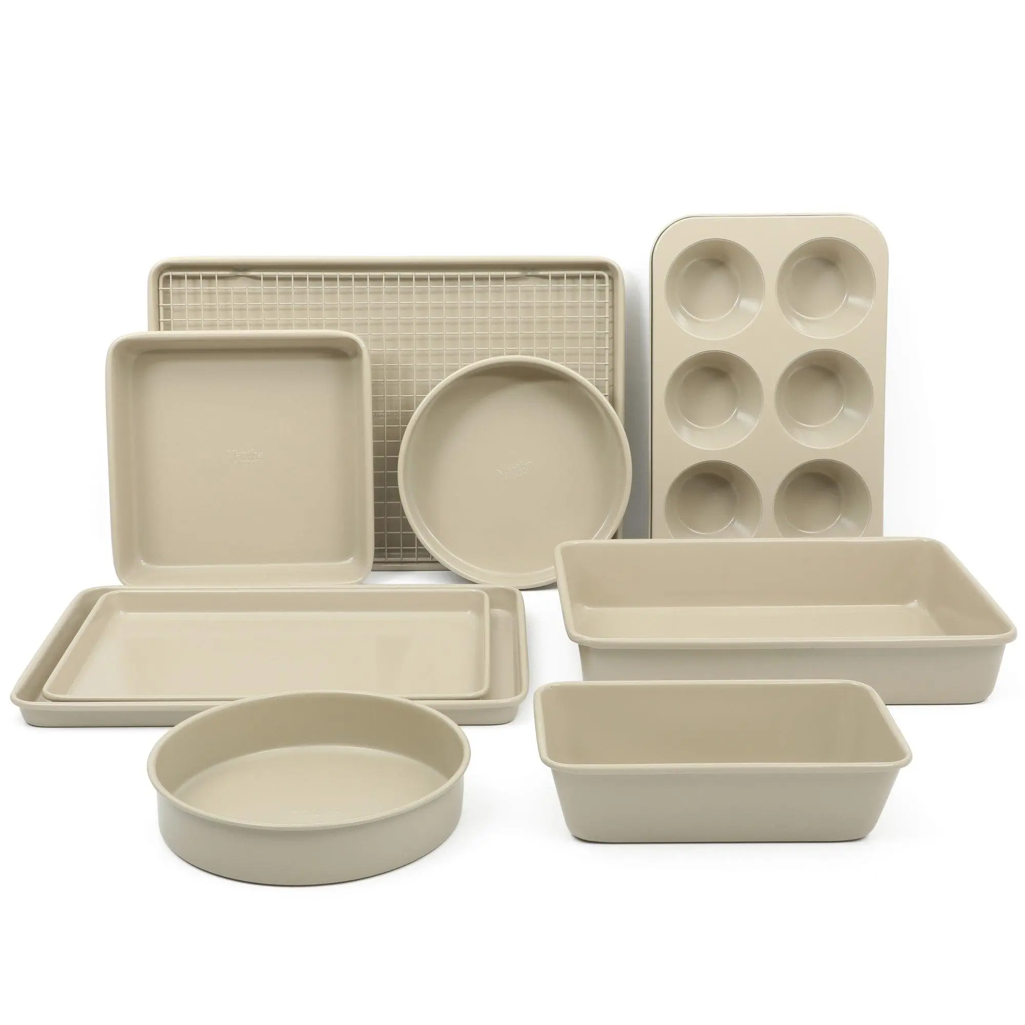 Martha Stewart Gallen 10-Piece Ceramic Nonstick Carbon Steel Bakeware Set with Baking Pans, Cookie Sheets and Cooling Rack