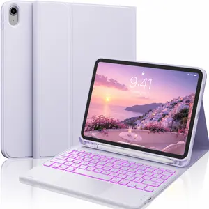 [CHESONA] for iPad 10th Generation Case with Keyboard, 7 Color Backlight, Multi-Touch Trackpad, Flip Stand Case with Pencil Holder, 2 Wireless Channels for iPad (A16) 11th/10th Gen 2025/2022, Purple.