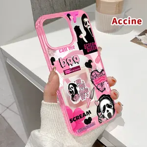 Scream - Love - Horror Pattern Magnetic Phone Case for iPhone 16 15 14 Pro Max 13 12 11 XR XS E Plus Clear Crystal Drop-proof Slim Silicone Shockproof Transparent Protective Cover Supports Wireless Charging