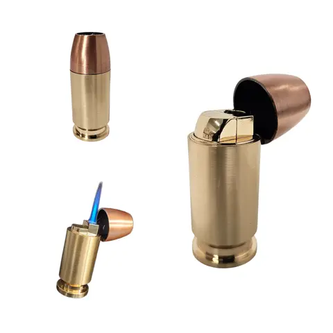 Portable Bullet-Shaped Butane Torch Lighter - Durable Premium Metal, 3-in Tall, 1-inch Diameter, Sleek Design, Adjustable Blue Flame, Refillable, Reliable Ignition System, Thumbclick Ignite, Easy Thumb Operation for Camping, Hiking (Long-Term Use)