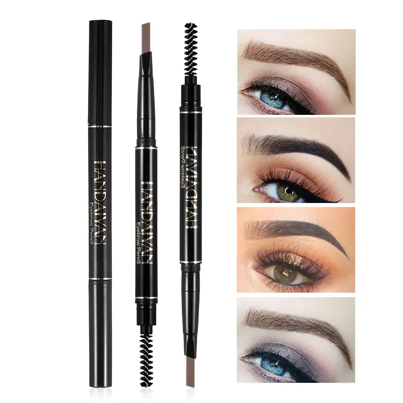 Double-Ended Eyebrow Pencil Auto-Rotating Waterproof Smudgeproof with Brush Triangle 3D Eyebrow Shape Eyebrow Pen My Brow Pencil Handaiyan Makeup Tool Eyebrow Makeup Products