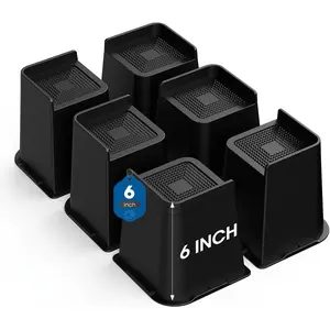 Heavy Duty Furniture Bed Risers Optional 2/3/4/6/8 Inch Up to 6000 Lbs L Shaped Lift Blocks for Couch Desk Sofa Table Black 6 Inch 6 Pack