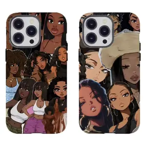 Y2k Aesthetic Vibrant Black Girl Phone Case Trendy Tough Phone Case Compatible for iPhone 17Promax 16 15 14 13 12 11 and for Samsung S21-S25 Perfect Gift for Fashion Girl Women Girly Phone Case