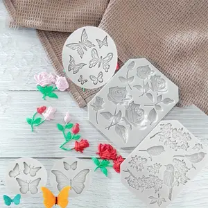 5 Pcs Cookie Baking Mold Set Flowers Bird Butterfly Shape Mold DIY Cake Decoration Tools, 3D Silicone Mold, Candy Mold, Chocolate Mold, Baking Tool, Kitchen Accessories, Holiday Cake Decoration Reusable Tin