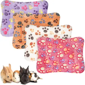 4 count  Guinea Pig Bedding Winter Guinea Pig Bed Plush Cage Liners Soft   Mat Reversible Winter Cozy  Pee Pad Hamster Bed Mat for Bunny(Paw,13 x 10 Inch)