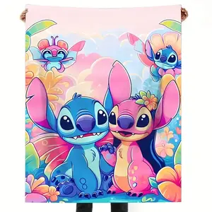 DISNEY CLASSIC Stitch Throw Blanket - Super Soft Flannel, Cute Cartoon Print - Ideal for outdoor, Birthday Gifts, Holiday Gifts, Travel Use, Warme Blanket