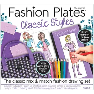 Fashion Plates Classic – Girls Fashion, Mix-and-Match Drawing Kit, Arts and Crafts, Coloring, Art Supplies, Craft Supplies, Stencils, Crayons Included, Create Your Own Designs, Ages 6+