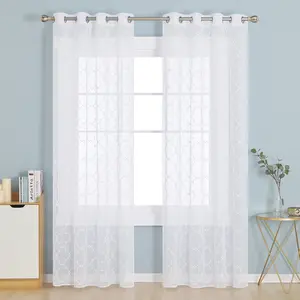 Deconovo Sheer Curtains with Elegant Flower Embroidery Grommet Top for Window Decor
