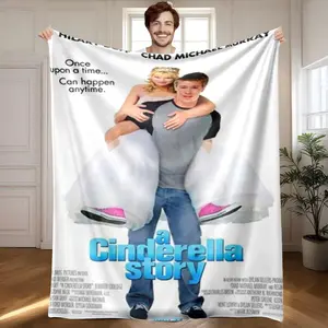 1 piece Cinderella Movie Poster themed flannel blanket - All-season flannel blanket, suitable for sofas and beds, super soft and comfortable, modern geometric pattern design, digital printing, 100% polyester material, machine washable, suitable for