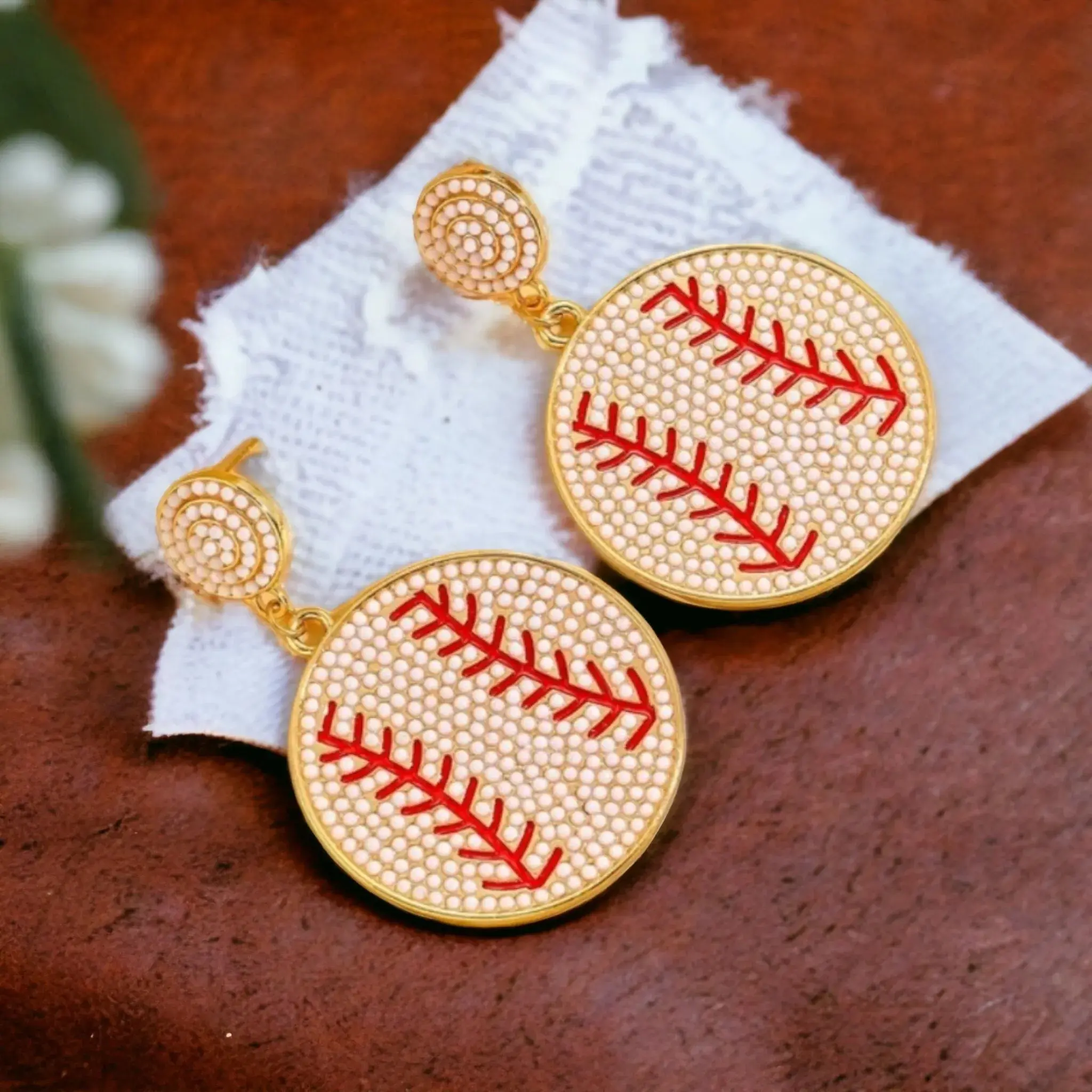 Women's Gold Plated Drop Earrings - Fashionable Costume Jewelry Accessories, Classic Red-White-Blue Baseball Game Design with Gold Accents for Team Pride, Gold Plated Earrings