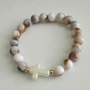 Beaded Cross Bracelet , Faith Inspired , Christian Bracelet, Stretch Bracelet for Her, Women, Handmade Christian Jewelry