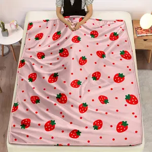 Soft Comfortable Funny Throw Blanket Strawberry Pink Flannel Blanket For Girls Lightweight Cozy Throw For Bed Sofa & Room Decor Cute Strawberry Gift