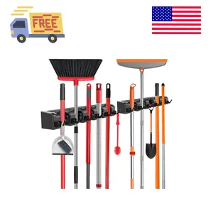 Broom Holder Wall Mount, 2 Packs Black Wall Hanging Garden Tool & Utility Closet Organizer Mop