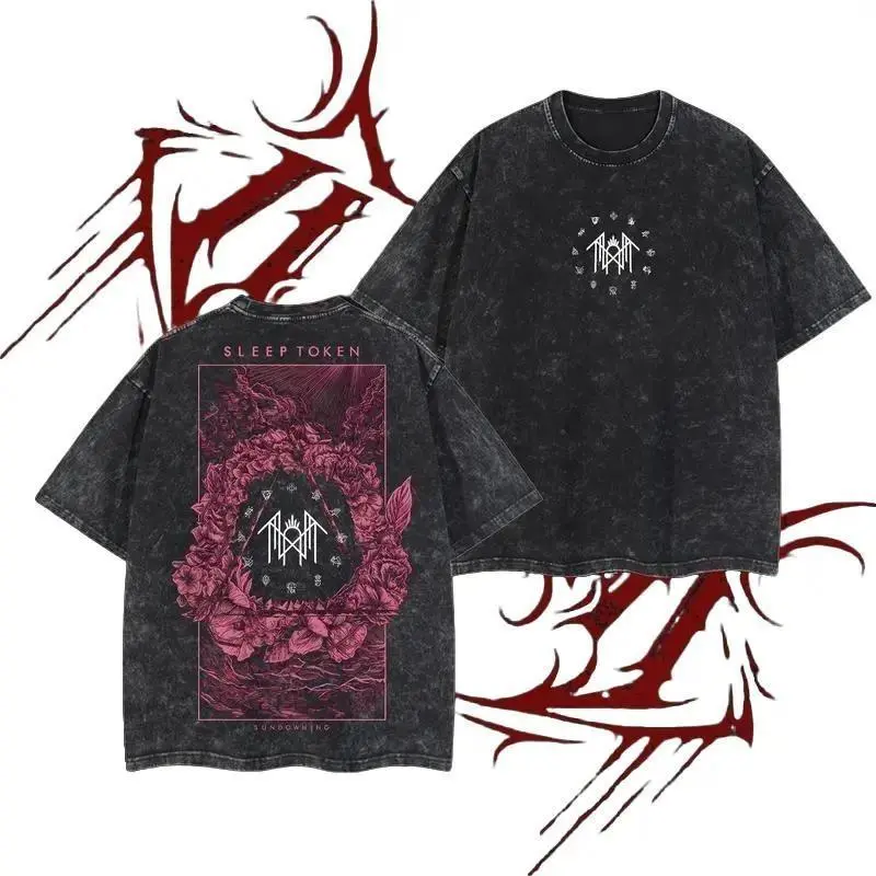 Limited Sleep Token Rose Heavy Metal Shirt, Washed Tshirt ,Gothic Punk Emo Grunge Y2K Outfits Casual