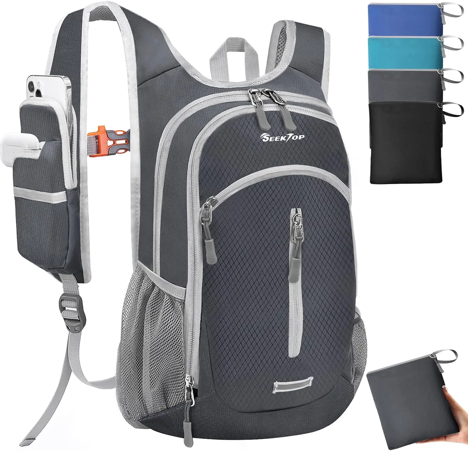 Seektop Small Hiking Backpack Expandable 12L-16L | Lightweight Packable Waterproof Daypack with Phone Pocket, Women Men, Foldable Waterproof Day Pack, Multiple Pockets, Travel