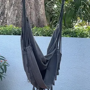 Single Hammock Chair with 2 Cushions, 330 LB Capacity & Fringe Cotton Rope Design，Foldable Indoor Outdoor