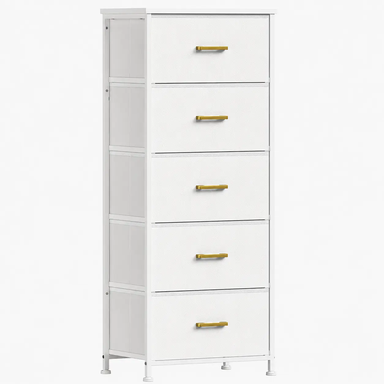 5-Drawer Tall Bedroom Dresser,  Dresser for Bedroom, Wood Top, Metal Frame, Pu Leather Accents, Narrow Drawer Chest (Assembly Required) for Bedroom, Living Room