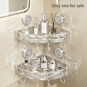 Luxury Glacier Pattern Suction Cup Storage Rack with Hooks, Bathroom Accessories, Kitchen Wall Mount, No Drilling, Adjustable, Detachable
