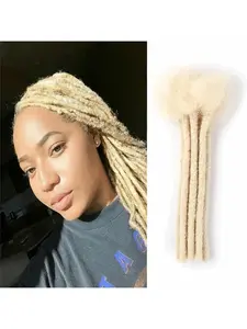 0.6 cm Thickness 10-60 Strands/pack Dreadlock Extensions Human Hair #613 Blonde Human Hair for Man/Women/Kids Full Handmade Permanent Loc Extensions Can Be Dyed Bleached Curled Textured Dreadlocks
