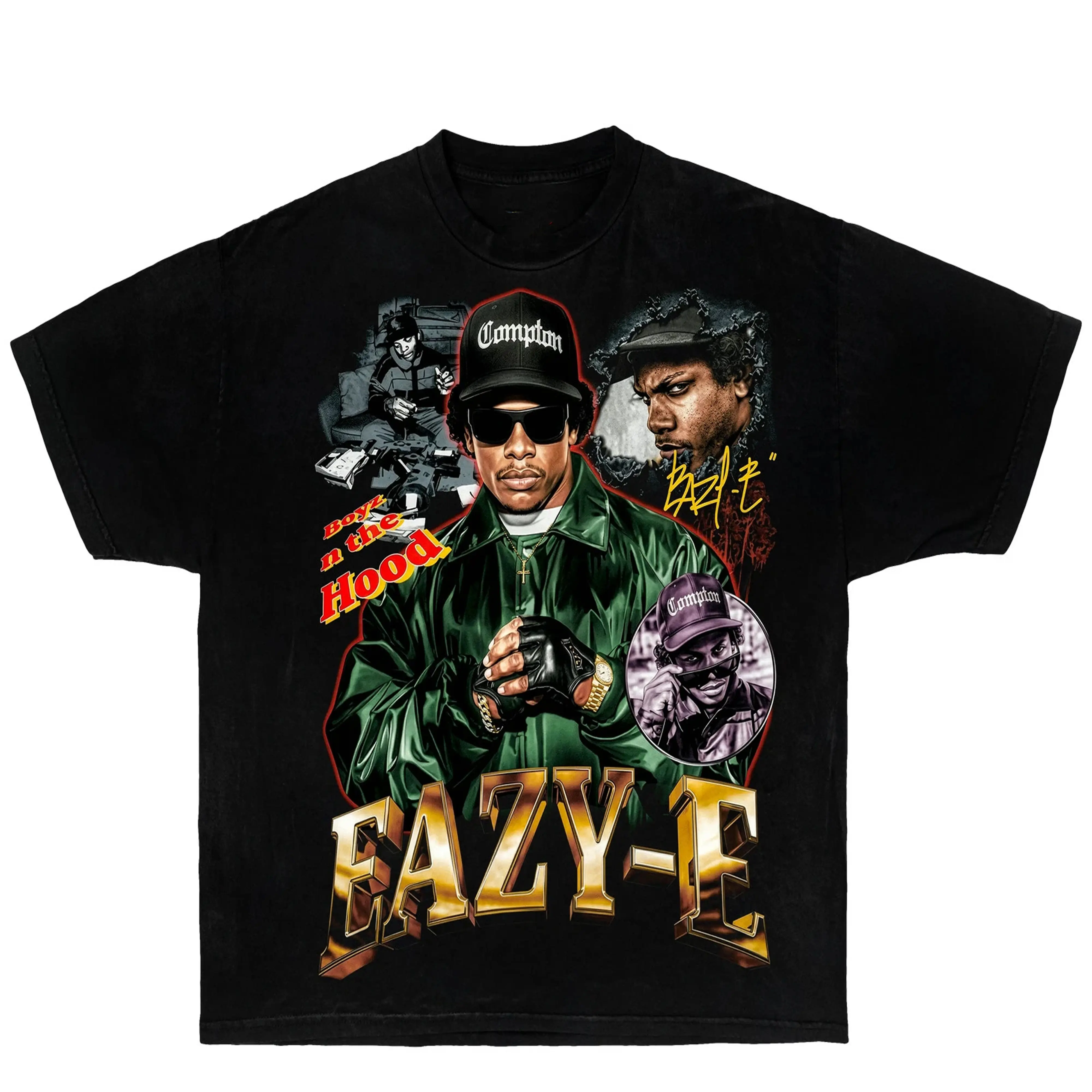 Eazy-E Vintage Rap Graphic T-Shirt Black Compton Hip Hop Bootleg Boxy