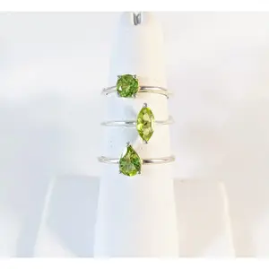 Peridot Faceted Dainty Sterling Silver Stackable Ring Prong Setting #J937