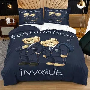 Stylish two-bear floral pattern quilt cover set, including 1 quilt cover and 1 or 2 pillowcases, excluding quilt and pillow filling. Ideal for bedroom or dormitory bedding sets, suitable for gifting or personal use